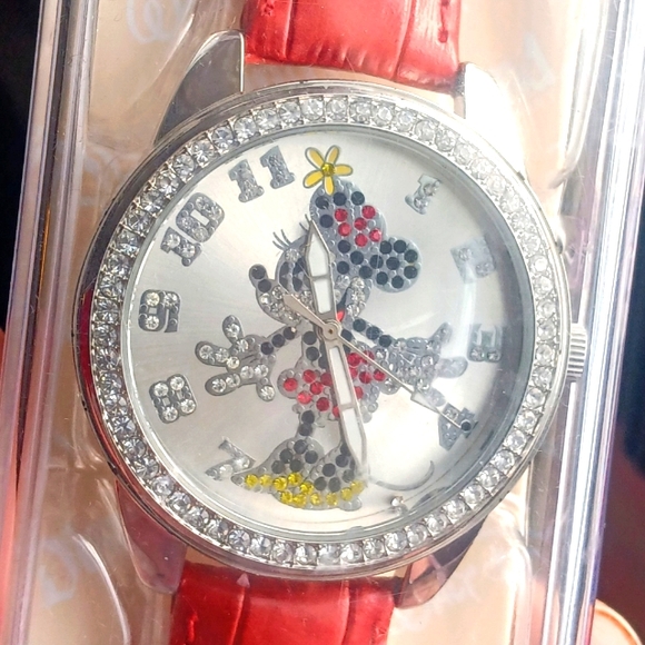 Disney Minnie Mouse Jewelry - Disney~ Jeweled Red Strap Minnie Mouse Watch NWT NIB 🔥